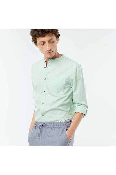 KIABI Mandarin collar shirt with linen GREEN