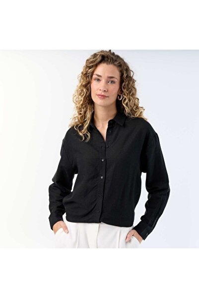 KIABI Blended Linen Shirt BLACK