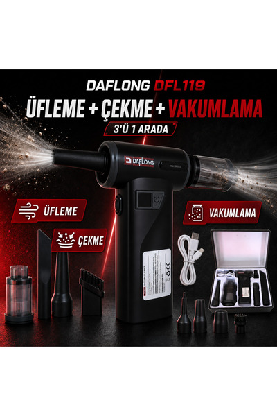 DAFLONG 3IN1 ARAÇ İÇİ HAVA 130.000rpm ÜFLEMELİ ÇEKMELİ-VAKUMLU SÜPÜRGE MAKİNA...