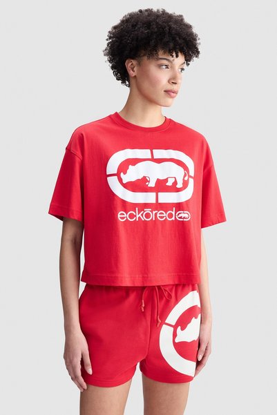ecko unltd. Ecko Red Audrey Loose Fit Crew Neck Printed 100% Cotton Women's Red Tshirt