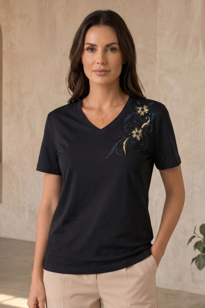 Bİ.GİYSEN Women's Plus Size Black Off-Shoulder Floral Sequin Embroidered 100%...