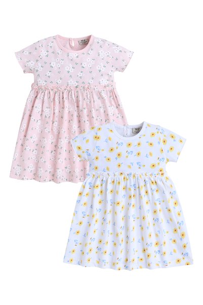 Victor and Jane Girls Daisy Print Cotton Dress – Short Sleeve Summer Daywear
