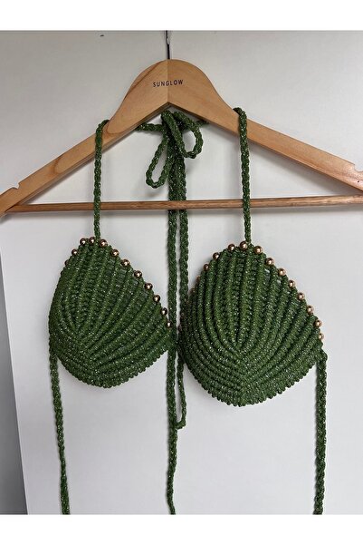 SUNGLOW Swimwear Sutien macrame verde cu insertii stralucitoare