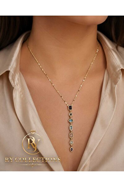 rycollections Gold Zircon Stone Chakra Steel Y Necklace