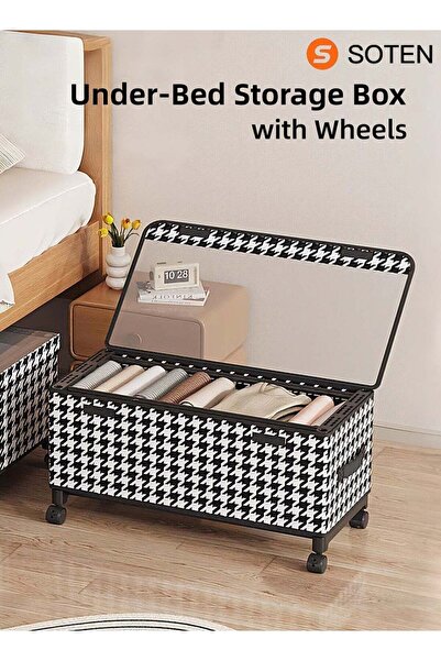 SOFTEN SOTEN Under-Bed Storage Boxes with Wheels & Handles, Houndstooth Patte...