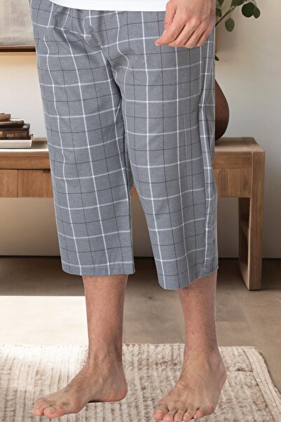 Mecit Pijama Mecit 3007 بيجامة كابري سفلية للرجال باللون الرمادي المنقوش