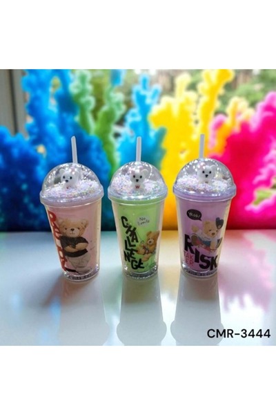 CEMRE Konak Shopping 2303444-Glass Cup with Straw 1Pc
