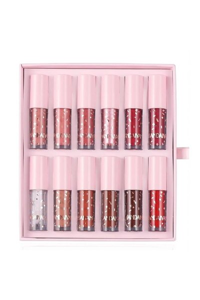 Handaiyan Set 12 -> 10 rujuri lichide mate rezistente la transfer 10-12 ore, + 1 lipgloss transparent + 1 lipgloss colorat 💋