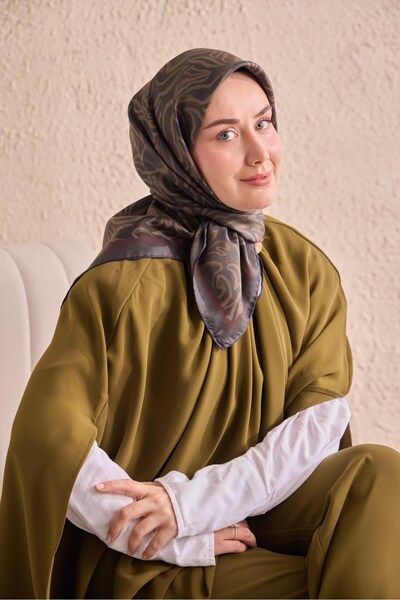 Silk Home Twill İpek Eşarp Line Koyu Yeşil