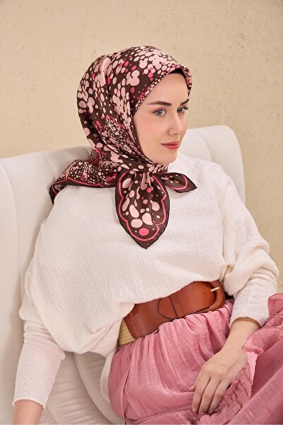 Silk Home وشاح حرير تويلي بني اللون 90x90