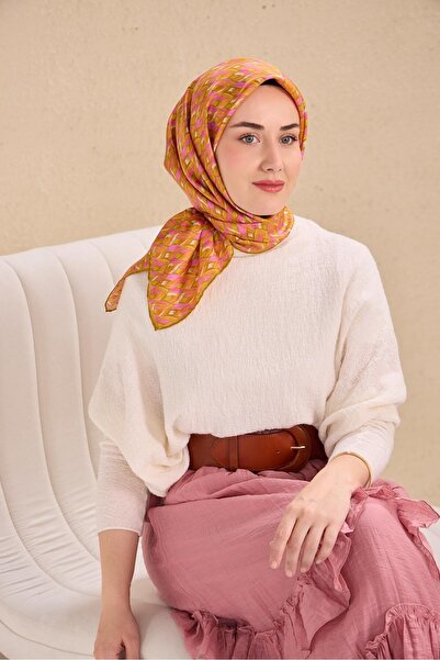 Silk Home Twill İpek Eşarp Yaprak Ritmi Koyu Turuncu 90x90