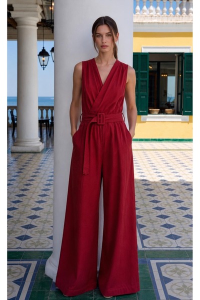Fast Perry Buckle Detail Double Breasted Collar Women's Jumpsuit