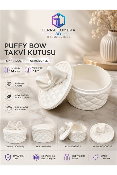 TERRA LUMERA 3D Puffy Bow Covered Jewelry Box 14X14X7 cm