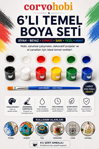 corvo hobi Akrilik Boya Temel Renkler Hobi Boyası Düz Fırça Etkinlik Boyası