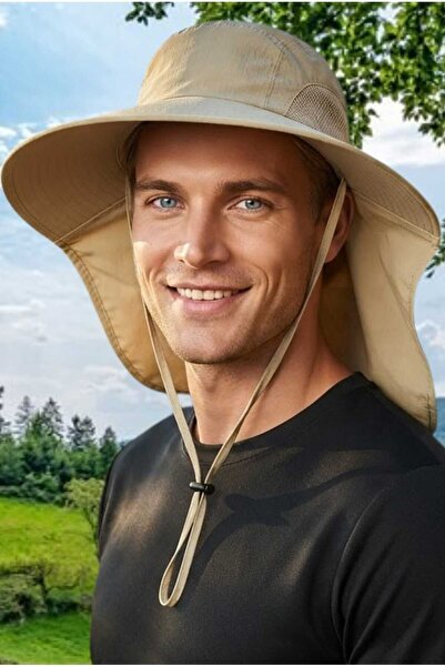 Uniquetrenders Men's Nape-Protected Wide Brim Wind-Drawstring Mesh Safari Hat...