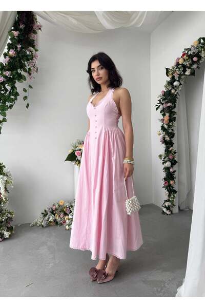 conconmoda Nora Halter Yaka Poplin Elbise