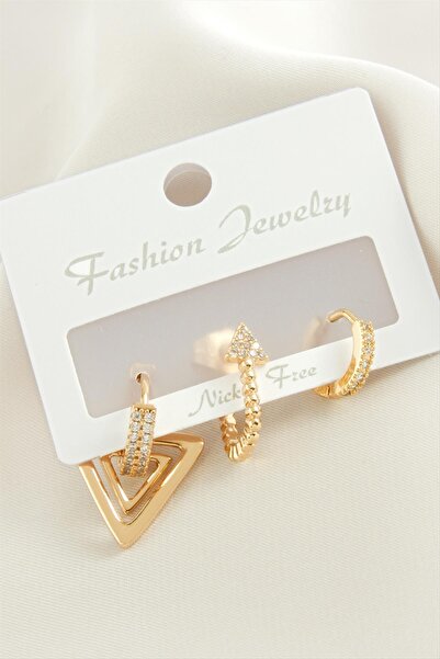 ZERO LAND Ilkestor 3 Pieces Arrow Zircon (15714) Stone Earrings-Yellow