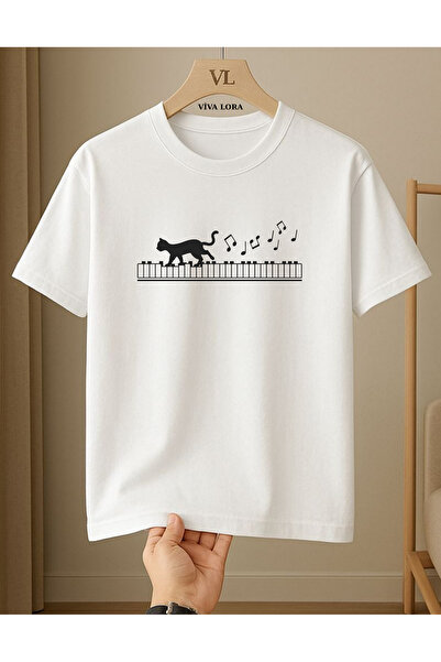 VİVA LORA Heart Rhythm Switch Printed 100% Cotton Crew Neck Regular Unisex T-...