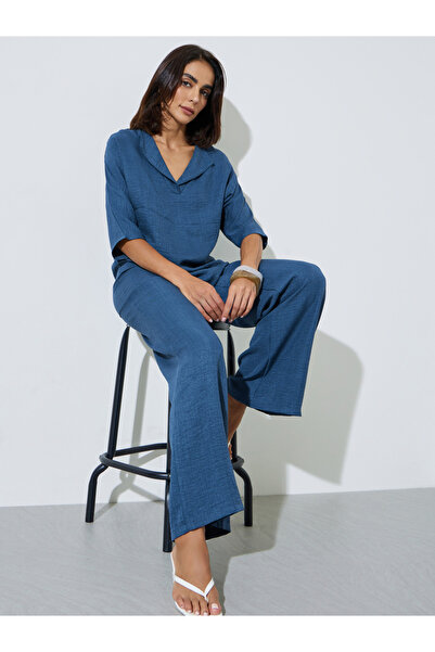 Amirah By Styli Nave Blue Oversized Top And Wide Leg Pants Co-Ords