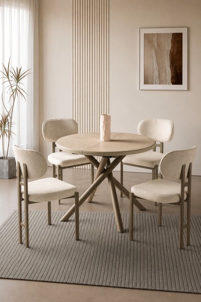 Lisso Home Duru Açılır Masa İtalyan Metal Ayak 100(+35) Çap Traverten Tabla-İ...