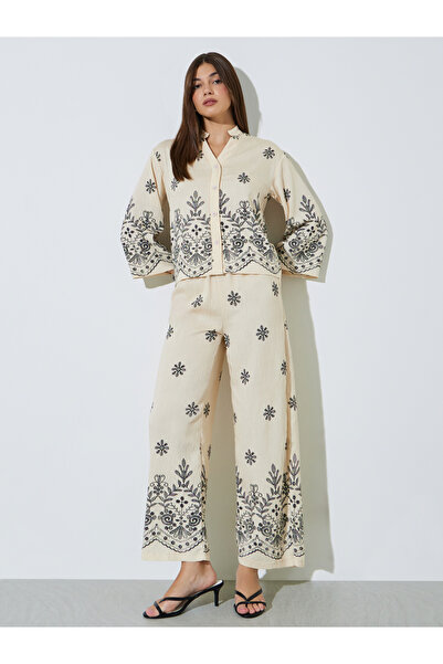 Styli Cream Embroidered Shirt And Pants Co-Ord Set
