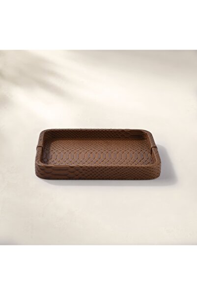 Qua Home Cleo Krokodil Dekoratif Deri Tepsi Kahverengi 30x23x3 Cm