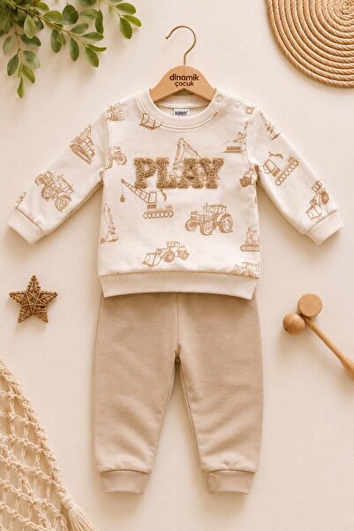 dinamik çocuk Baby Boy Play Embroidered Work Machine Patterned 2-Piece Tracks...