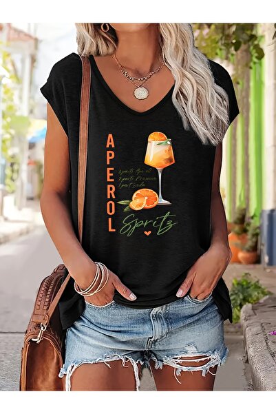 Deocept Γυναικείο μπλουζάκι Mix με τύπωμα με λαιμόκοψη V, αμάνικο, κανονική ε...