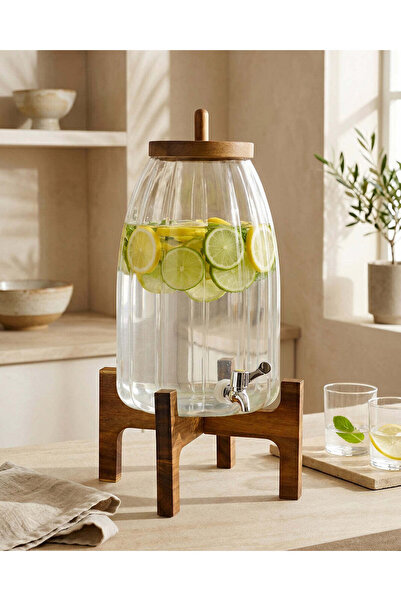 REDTAG Clear Glass Dispenser With Wood Stand (8.5 L)