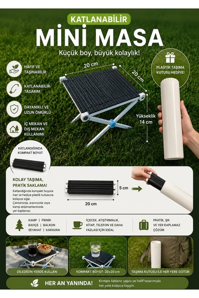 Kaya Hediyelik Katlanabilir Mini Kamp Masası 20x20 cm Taşınabilir Piknik Sehp...
