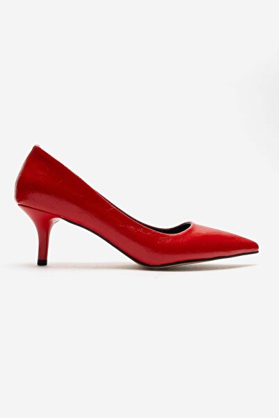 CCWAY AYAKKABI Women's High Heel Shoes Red Crinkled