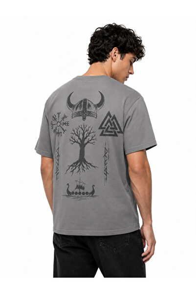 VEK Viking Back Printed 100% Cotton T-Shirt Oversize Unisex