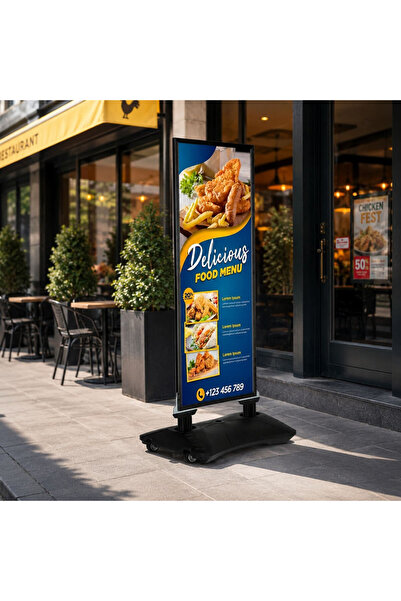 reklam etkisi Kaldırım Panosu Tekerlekli Slim Wind Pro Reklam 58,2x154,7 cm - Siyah Tek Kişilik Duba