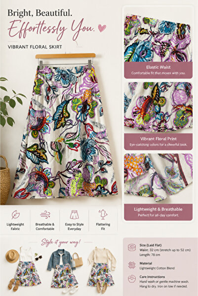 Generic Brand Vibrant Floral A-Line Skirt