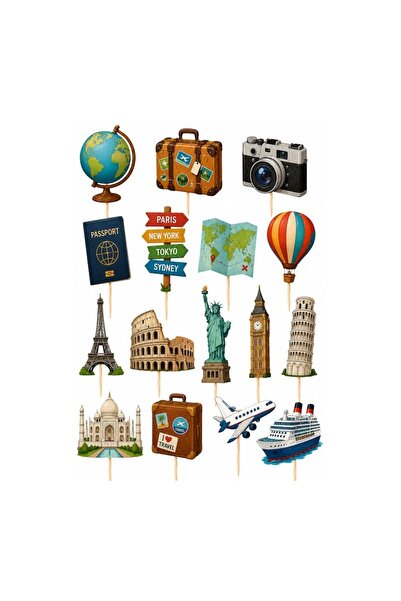 DecoParty Set de decoruri pentru tort – Tematică Aventuri de Călătorie, 16 pi...