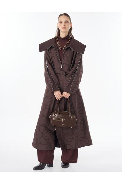 Kayra Zipper Detailed Patterned Giy Çık Dark Brown