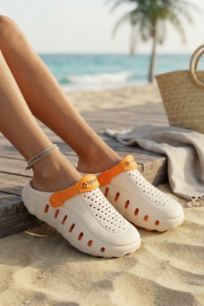 Modazirve Ecru Orange Daily Beach Pool Beach Slippers Unisex Slippers & Sandals