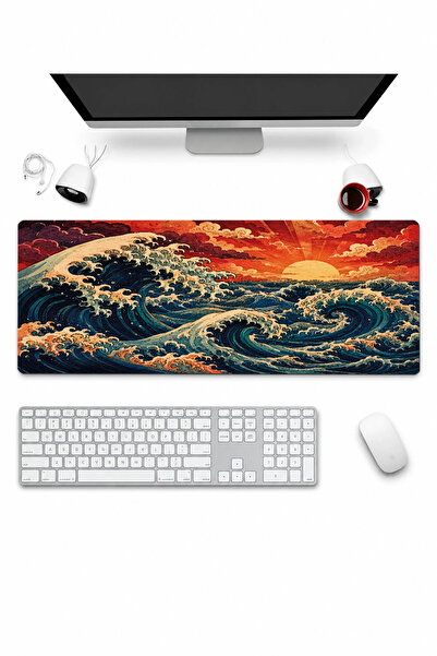 SonicTouch لوحة مفاتيح وماوس باد مقاس 32 × 70 سم، تصميم غروب الشمس الياباني، ...