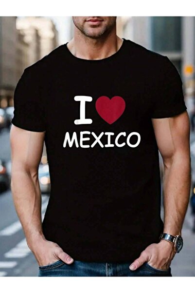 4CR 100% Cotton I LOVE MEXICO Women's Men's Black Vacation Crew Neck Short Sl...