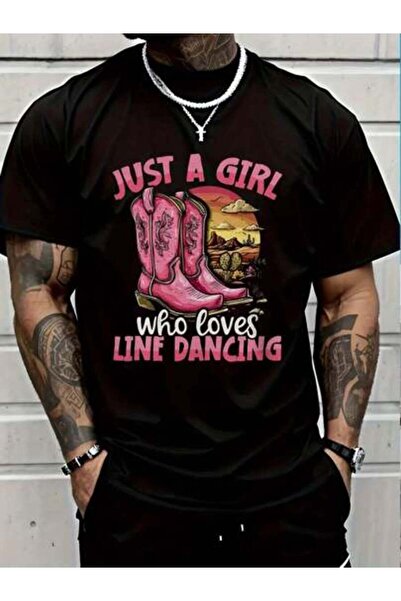 LİNA06 تي شيرت قطني 100% بطباعة 'Just A Girl Who Loves Line Dancing Pink Cowb...