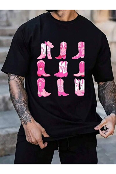 9TAY 100% Cotton Western Country Rodeo Pink Cowboy Cowgirl Boots Men's Black ...