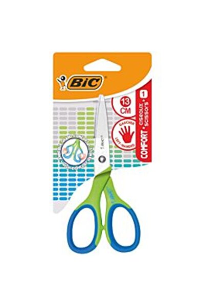 Bic Foarfece confortabile pentru stângaci, mâner din cauciuc, 13 cm, Verde/Al...