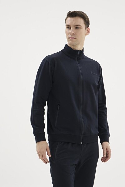 KLY Men's Long Sleeve Zippered Navy Blue Tracksuit Set C0T1N27