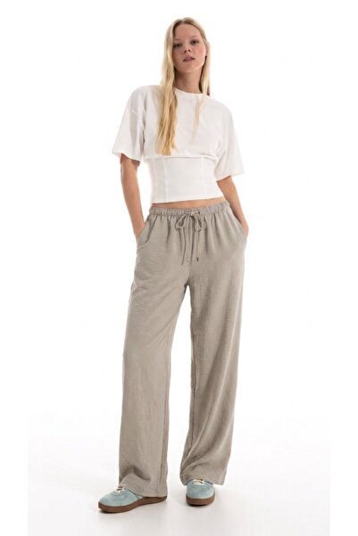 DAMGA JEANS Γυναικείο καλοκαιρινό άνετο λινό παντελόνι από βιζόν με ελαστική ...