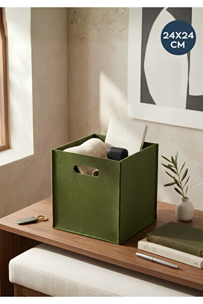 HOMİNG Retro Yeşil Keçe Kutu Organizer 24x24 cm