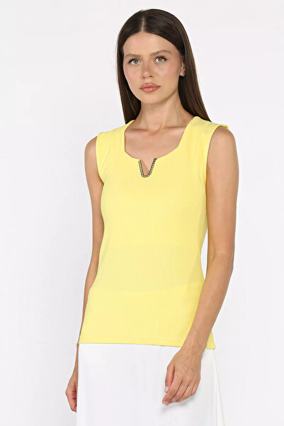 Aryena Yellow Women's Ottoman Blouse with Gold Buckle Detail