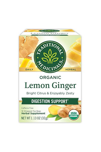 TRADITIONAL MEDICINALS Organic Lemon Ginger, 16 Tea Bags | Supports Breastfee...