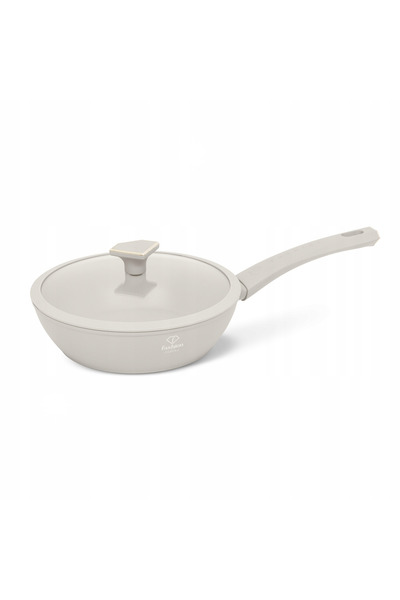 NO BRAND Tigaie adâncă cu capac, 24 cm, Fashion Ftv-0061 Mat Crem-Auriu