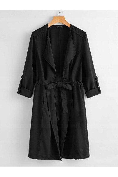 NO BRAND Palton negru, broșă decorativă, cravată clasică lejeră, oversize, Sh...