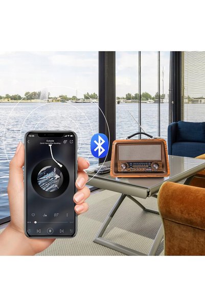 NO BRAND Radio retro cu rețea, alimentat cu baterii, portabil, Bluetooth, reî...